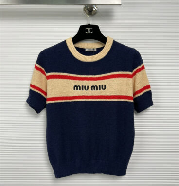miumiu letter logo embroidery round neck knitted top