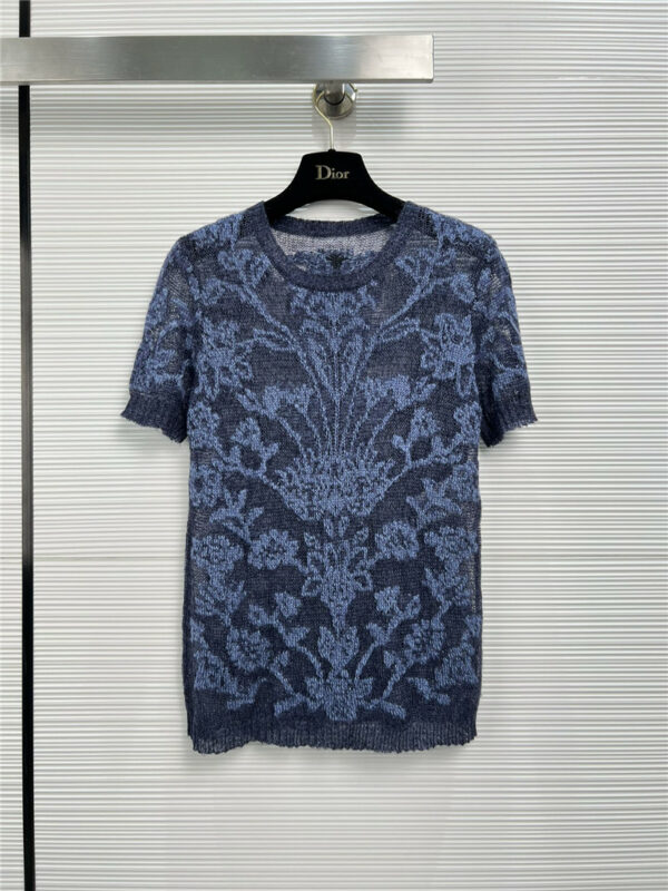dior floral embroidered cashmere knit short-sleeved top