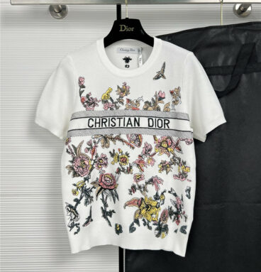 dior positioning embroidery knitted short-sleeved top