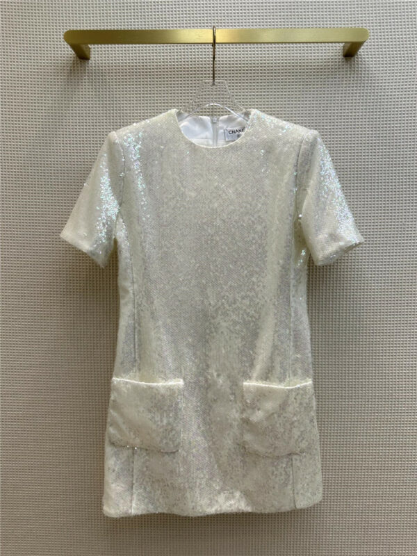 Chanel stunning white sequin short-sleeved dress