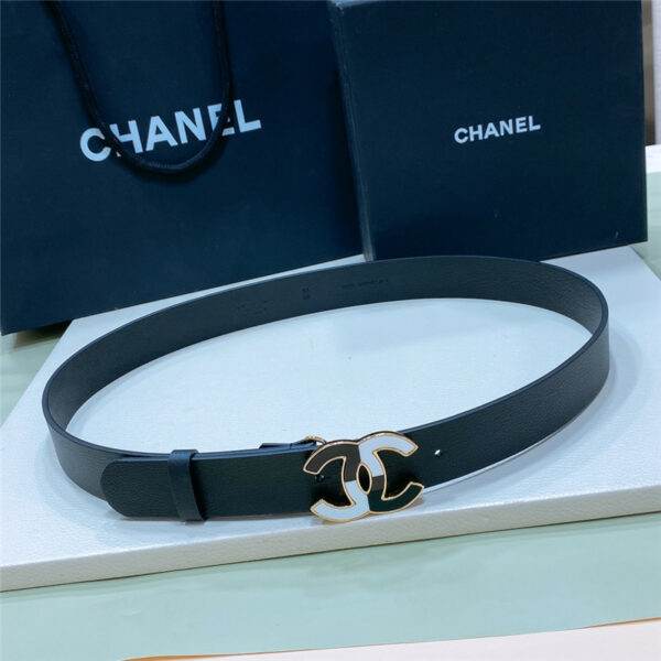 Chanel black and white enamel double C logo belt