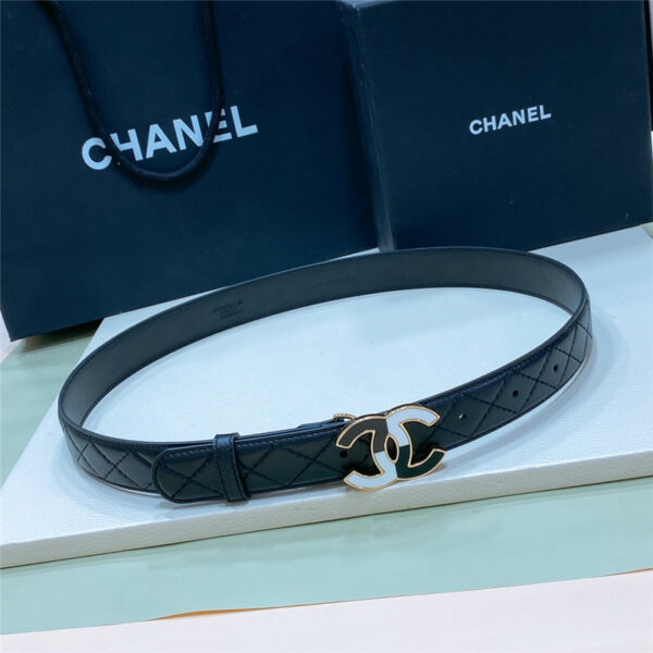 Chanel black and white enamel double C logo belt
