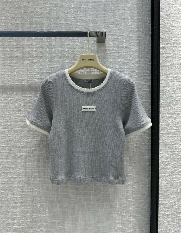 miumiu new gray lace knitted short-sleeved top