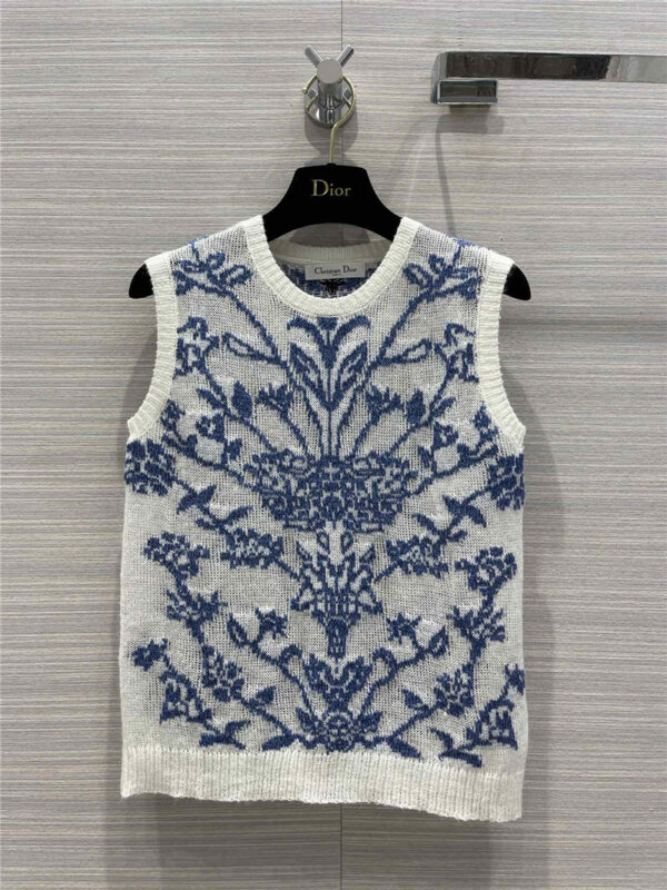 Dior heavy industry floral embroidery cashmere knit vest