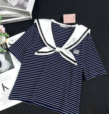 miumiu knotted sequined short-sleeved striped T-shirt