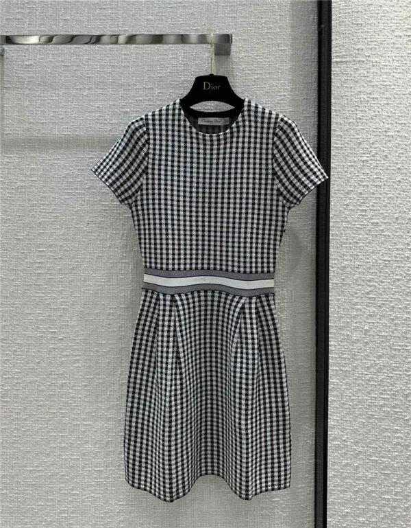 Dior black and white houndstooth series knitted dress