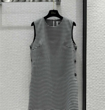 Dior new black and white small plaid waistcoat dress