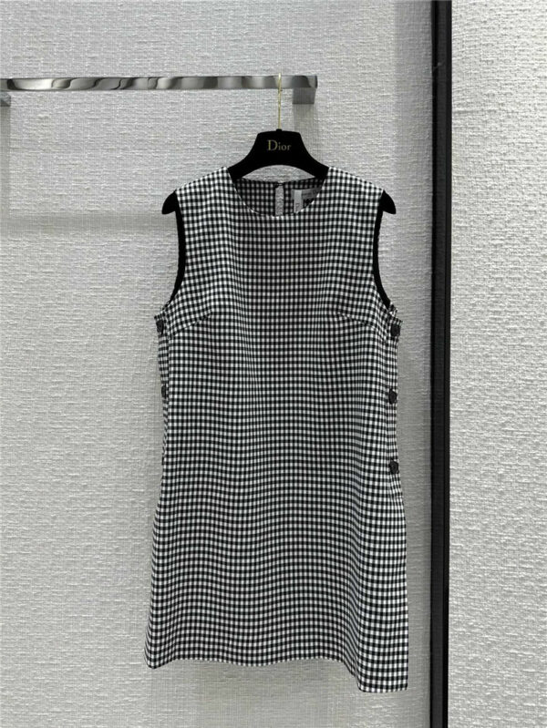 Dior new black and white small plaid waistcoat dress