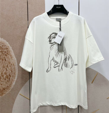 dior new dog sketch print embroidery short sleeves