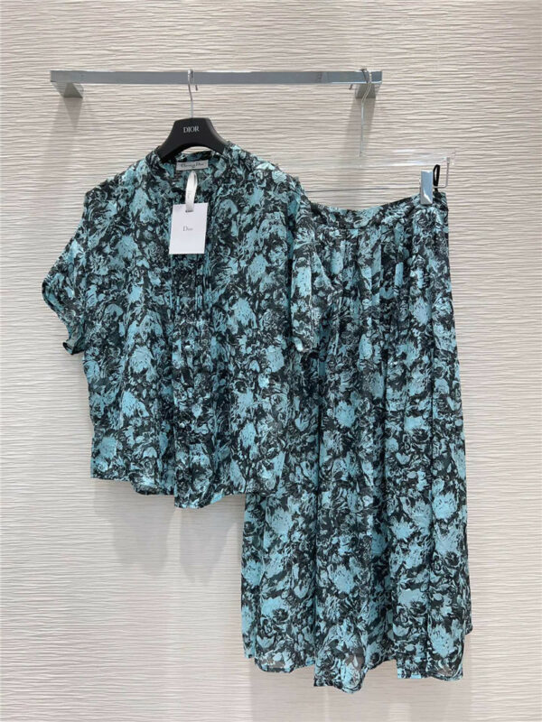 Dior printed pattern bat sleeve top + skirt set