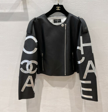 chanel leather logo jacket