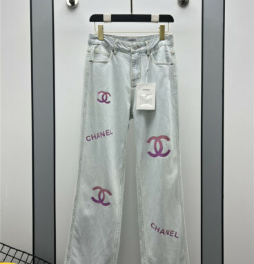 Chanel Straight Pink Logo Jeans