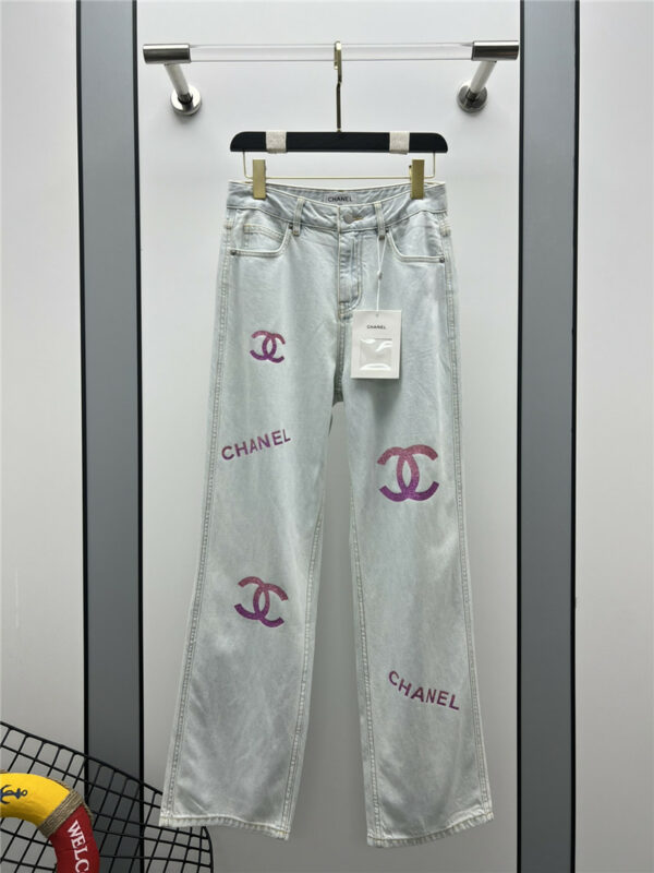 Chanel Straight Pink Logo Jeans