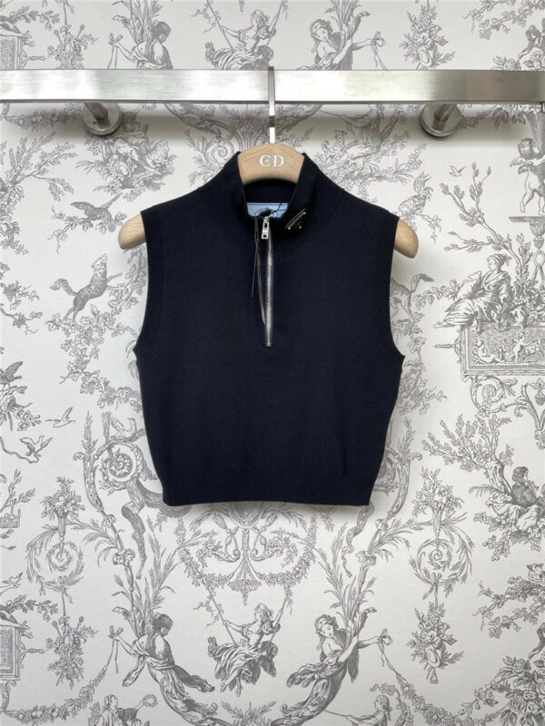 prada knitted stand collar top vest