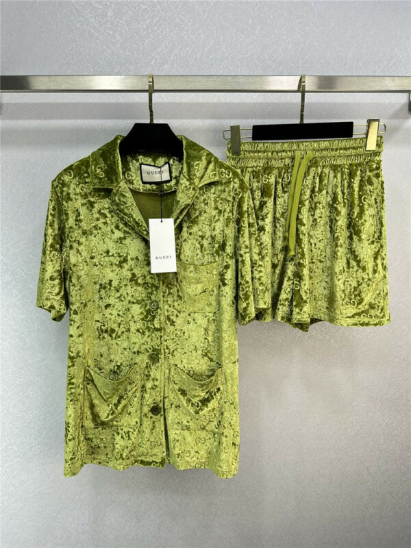 gucci velvet embossed shirt set