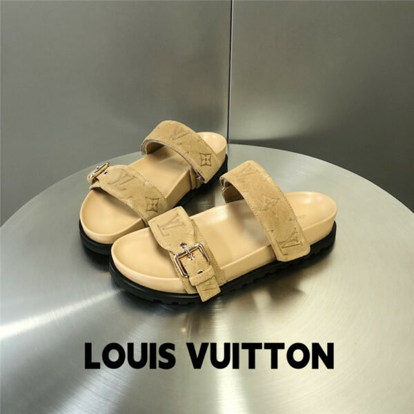 louis vuitton LV metal buckle logo platform slippers