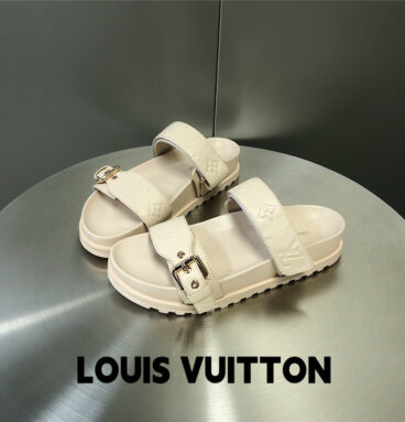 louis vuitton LV metal buckle logo platform slippers