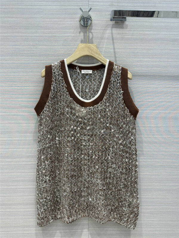 Brunello Cucinelli Scale Sequined Knit Long Tank Top