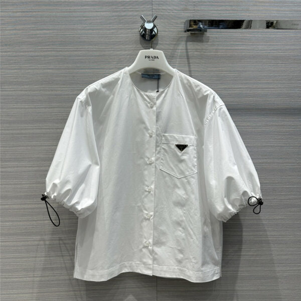 prada round neck design lantern sleeve white shirt