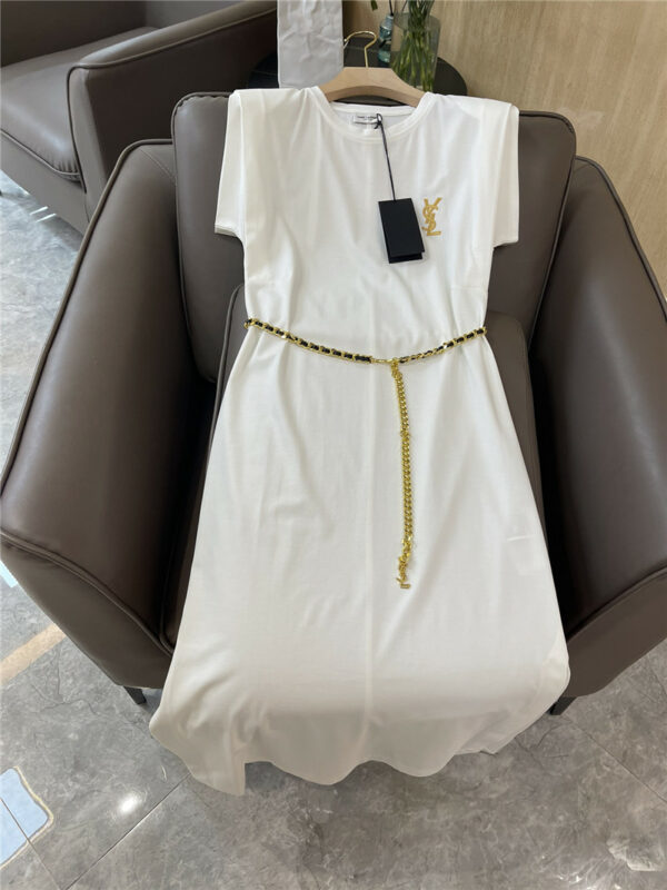YSL metal chain belt cotton short-sleeved T-shirt dress