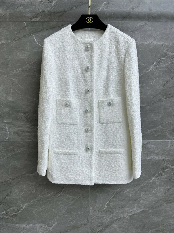 chanel white mid length coat