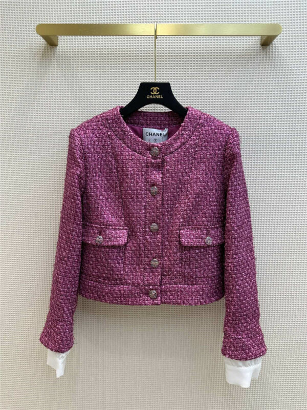 Chanel contrast stitching cuff tweed jacket