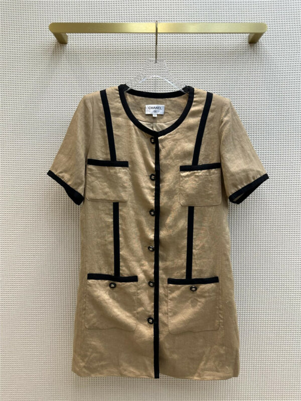 Chanel Contrasting Trim Button-Up Shift Dress