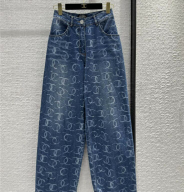 Chanel double C printed wide-leg tapered jeans