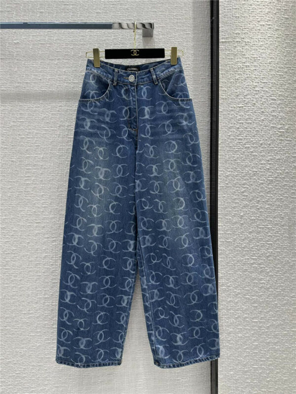 Chanel double C printed wide-leg tapered jeans