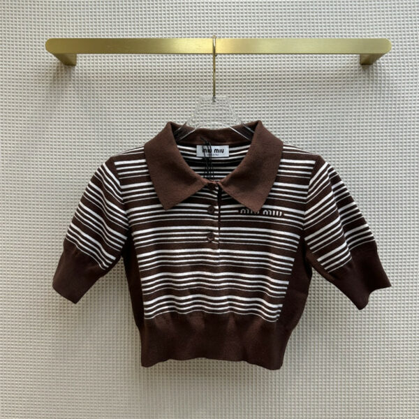 miumiu logo design POLO lapel knitted T-shirt