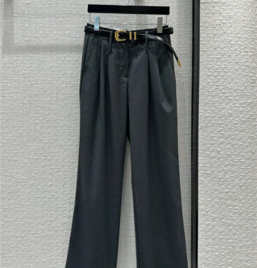 celine metal buckle leather belt straight trousers