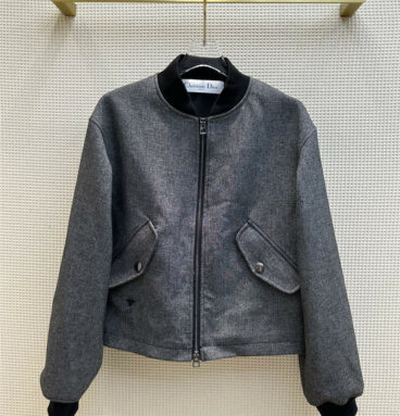 dior color contrast small stand collar bomber jacket