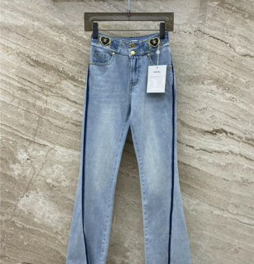 celine heart hardware slit bootcut jeans