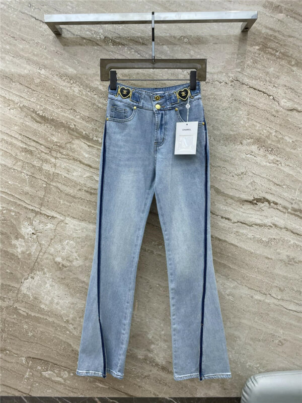 celine heart hardware slit bootcut jeans