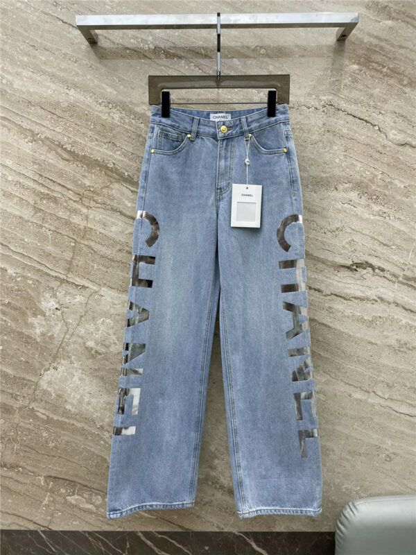 Chanel spring and summer new bronzing letter logo jeans