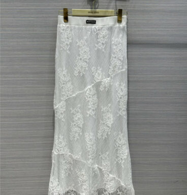 miumiu white jacquard lace long skirt