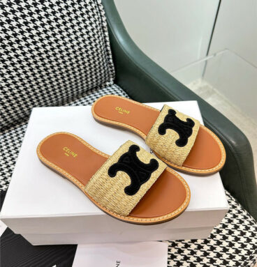 celine British style flat micro logo sandals and slippers