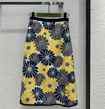 gucci lemon yellow floral vintage print midi skirt
