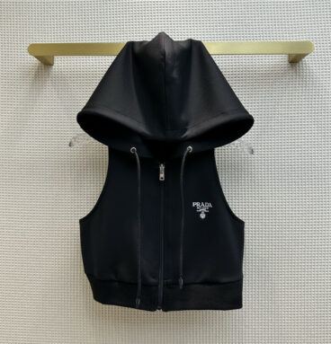 prada triangle logo hooded cropped zip vest