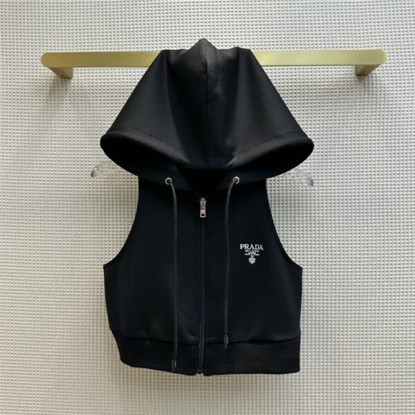 prada triangle logo hooded cropped zip vest