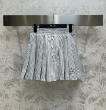 prada elastic waist striped pleated skirt