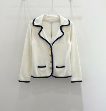 celine navy blue striped knitted cardigan