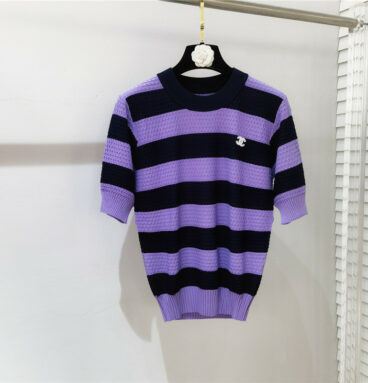 Chanel new striped color contrast knitted short sleeves