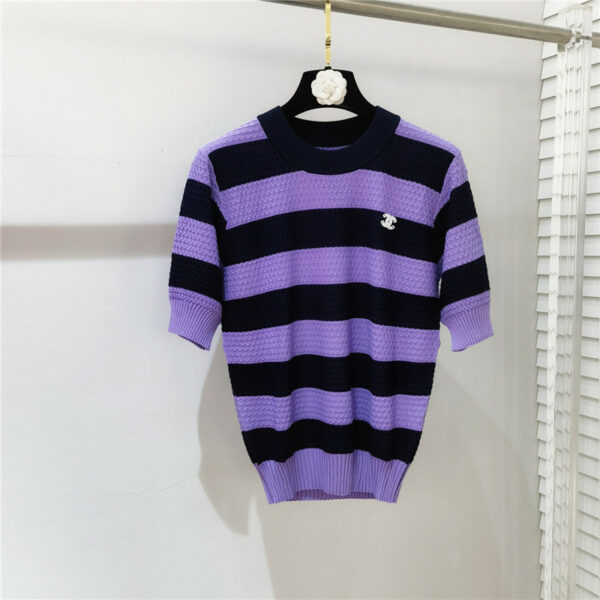 Chanel new striped color contrast knitted short sleeves