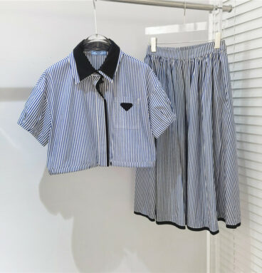 prada summer new striped cotton stitching contrast color suit