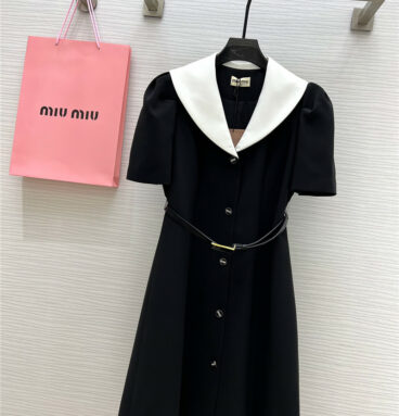 miumiu color contrast large lapel dress