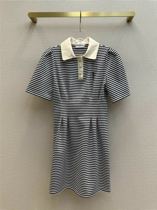 YSL Contrasting Lapel Striped Dress