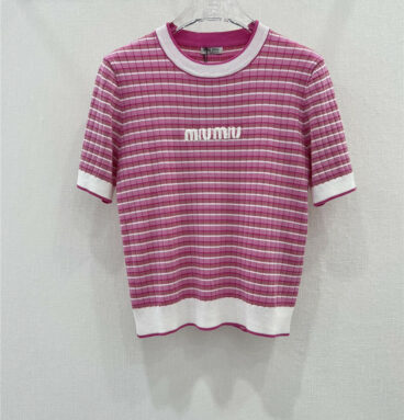 miumiu retro letter stripe knitted short sleeve