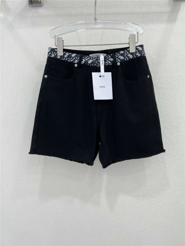 Dior new waist old flower jacquard patchwork denim shorts