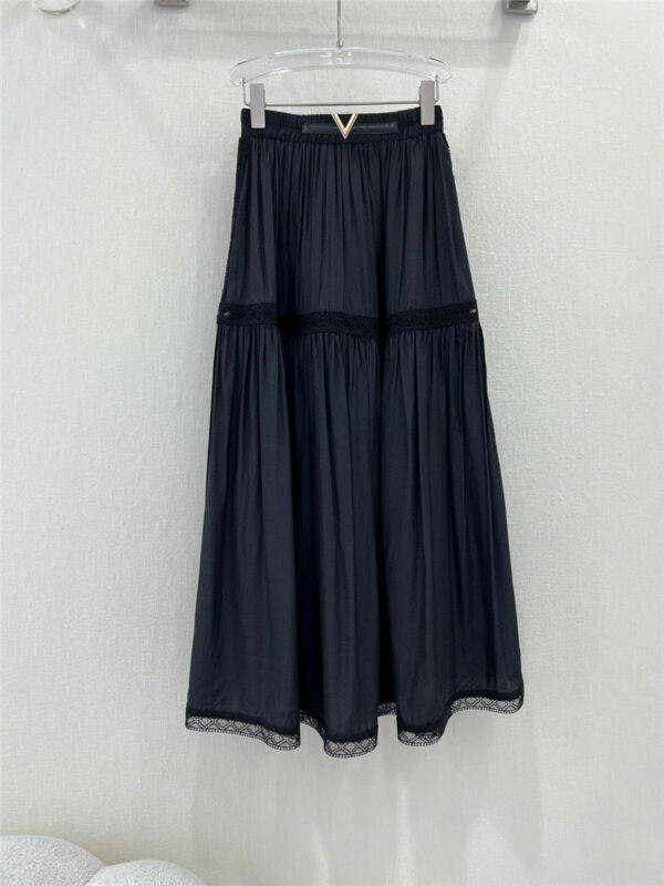 valentino chevron metal leather cord trimmed lace long skirt